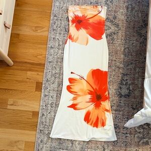 Floral Maxi Dress - White and Orange
